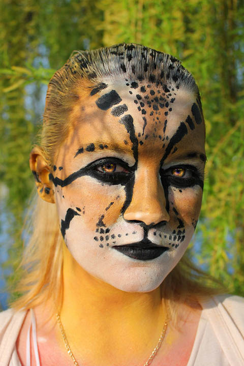 Diferentes tipos de maquiagem de um gato atraente para o Halloween