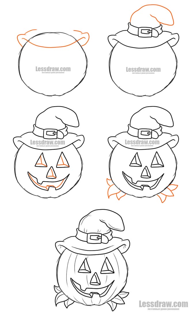 Простые способы нарисовать тыкву на Хэллоуин, которые подойдут даже начинающим