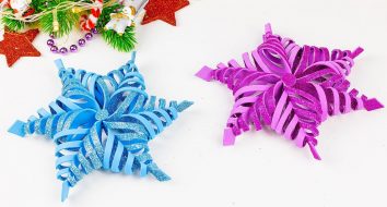 Floco de neve de Foamiran ❄️ Decorações caseiras para árvore de Natal ❄️ Floco de neve de glitter Foamiran