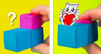 Caixa com Surpresa e gato de origami | artesanato em 8 março do papel