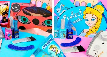 2 Diy Beauty Box com cosméticos de papel Salão de papel para manicure Elsa e Joaninha